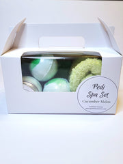 A bath set in a white box scented in cucumber melon