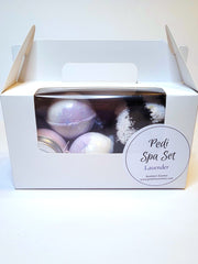 A bath set in a white box scented in lavender